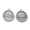 304 Stainless Steel Shell Pendants, with Rhinestone, Flat Round with Eye Charm, Stainless Steel Color, 20.5x17.5x2.5mm, Hole: 1.8mm