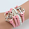 PU Leather & Hemp Cord Multi-strand Bracelets, Alloy Love & Heart Charm Link Bracelets for Women, Hot Pink, 6-1/4~7-1/8 inch(16~18cm)