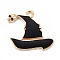 Halloween Alloy Enamel Pandants, Light Gold, Witch Hat with Skull, Black, 19x22x2.5mm, Hole: 1.8mm