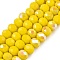 Electroplate Opaque Solid Color Glass Beads Strands, Half Rainbow Plated, Faceted, Rondelle, Yellow, 6x5mm, Hole: 1mm, about 84~85pcs/strand, 41.5~42cm