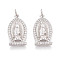 925 Sterling Silver Micro Pave Clear Cubic Zirconia Religion Pendants, Oval with Virgin Mary Charms, with Jump Ring and 925 Stamp, Rhodium Plated, Platinum, 21x12x2.5mm, Hole: 3.5mm