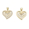 Brass Micro Pave Clear Cubic Zirconia Pendants, Cadmium Free & Lead Free, Hollow, Heart, Real 18K Gold Plated, 18x19x3mm, Hole: 3.5x4mm