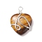 Natural Tiger Eye Pendants, with Silver Tone Copper Wire Wrapped, Heart, 39~41x30~30.5x8.5~9.5mm, Hole: 4~4.2mm