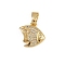 Brass Micro Pave Cubic Zirconia Charms, Fish Charms, Cadmium Free & Lead Free, Real 18K Gold Plated, Clear, 13x12.5x2.5mm, Hole: 3x5.5mm