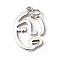 Brass Pendants, with Jump Rings, Long-Lasting Plated, Abstract Face, Platinum, 15x10x1mm, Jump Ring: 5x0.7mm, Inner Diameter: 3.6mm