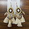 Alloy Oval Chandelier Earrings, with Glass Beads and Tassel, Golden, Floral White, 102x32mm