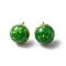 Enamel Half Round Stud Earrings, Real 18K Gold Plated Brass Jewelry, Cadmium Free & Lead Free, Green, 10.5x6mm