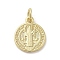 Brass Charms, with Jump Ring, Flat Round, Real 14K Gold Plated, 14x11.5x1.5mm, Hole: 3.2mm