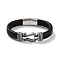 Men's Braided Black PU Leather Cord Bracelets, Horseshoe 304 Stainless Steel Link Bracelets with Magnetic Clasps, Antique Silver, 8-5/8 inch(21.8cm)