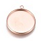 Ion Plating(IP) 304 Stainless Steel Pendant Cabochon Settings, Plain Edge Bezel Cups, Flat Round, Rose Gold, Tray: 20mm, 24.5x21.8x2mm, Hole: 1.8mm