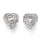 Alloy Rhinestone European Beads, Large Hole Beads, Heart, Platinum, 11.5x11.5x10.5mm, Hole: 4.5~5mm