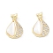 Rack Plating Brass Shell Pendants, with Cubic Zirconia & Shell, Long-Lasting Plated, Teardrop, Real 18K Gold Plated, 14x8.5x3mm, Hole: 1.5mm