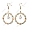 304 Stainless Steel Ring Dangle Earrings, with Natural Pearl & Glass Seed Beads, Golden, Colorful, 58.5x32.5mm