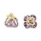 Brass Micro Pave Cubic Zirconia Charms, Cadmium Free & Nickel Free & Lead Free, with Jump Ring, Flower, Real 18K Gold Plated, Lilac, 7.5x7.5x7.5mm, Hole: 1.8mm