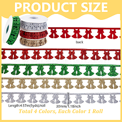4 рулон 4-цветной полиэстеровой ленты с рождественскими колокольчиками и блестками&nbsp;OCOR-GA0002-35