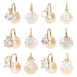 12 шт. 6 стиля латунная микропаве прозрачная кубическая циркониевая фурнитура для ушей&nbsp;KK-TA0003-24
