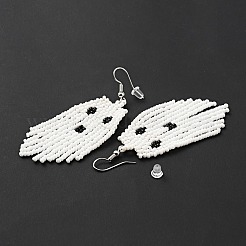 Плетеные серьги-люстры Ghost с стеклянными семенами&nbsp;LS-EJEW-B012-02