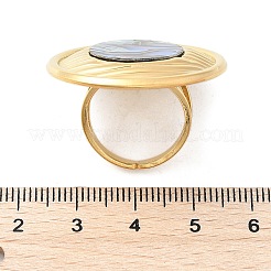 Плоские круглые перстни из ракушки пауа из нержавеющей стали 304 для женщин&nbsp;RJEW-G346-05G-01