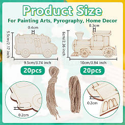 40 шт. 2 стиля незаконченных пустых деревянных автомобильных подвесок набор для рисования&nbsp;DIY-OC0014-36