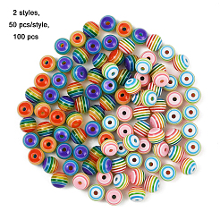 100 шт. 2 вида прозрачных полосатых смоляных бусин&nbsp;RESI-FP0001-45