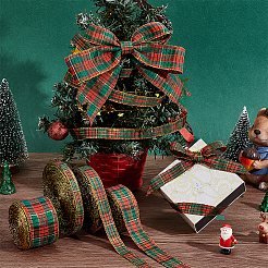 Красная и зеленая клетчатая новогодняя лента из поликоттона&nbsp;OCOR-PH0005-70