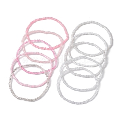 10 шт. розовые и белые наборы эластичных браслетов из стеклянного бисера rondelle&nbsp;BJEW-JB10419