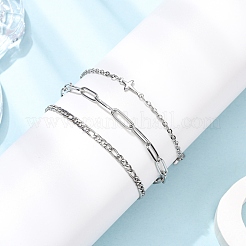 3 шт. 3 стиля браслетов-цепочек и звеньев из нержавеющей стали 304 Figaro и скрепок для женщин&nbsp;BJEW-JB12432