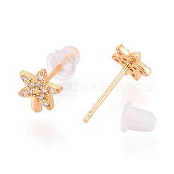 Серьги-гвоздики из латуни с микропаве из прозрачных кубических цирконий&nbsp;EJEW-T047-44G