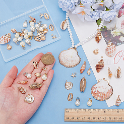 Подвески из сплава и натуральной морской ракушки и ракушки и искусственного жемчуга ABS&nbsp;FIND-WR0012-70