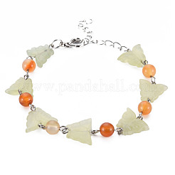 Браслеты из бисера из натурального нефрита с бабочкой для девочек и женщин&nbsp;BJEW-S145-002B