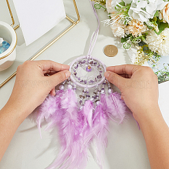 1 шт. плетеная сетка из натуральных драгоценных камней/паутинка с подвесными украшениями из перьев&nbsp;AJEW-CN0005-48B