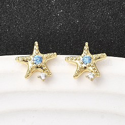 Серьги-гвоздики из латуни с микропаве из кубических цирконий в форме морских звезд&nbsp;EJEW-Z153-02G