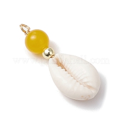 Круглые подвески из натуральной ракушки каури и натурально окрашенного малайзийского нефрита&nbsp;PALLOY-JF03832-01