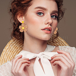 2 пара двухцветных сережек-гвоздиков в виде бумажных цветов из рафии&nbsp;EJEW-AN0001-47