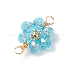 7 шт. 7-цветные гальванизированные прозрачные стеклянные граненые рондель и латунные круглые бусины-цветочки-подвески&nbsp;PALLOY-JF03466