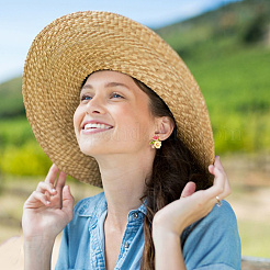 3 пара двухцветных серег-гвоздиков в виде цветка с грибом и хрустальными стразами&nbsp;EJEW-AN0003-07