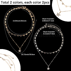 2 комплект 2-х цветных комплектов цепочек-звездочек из сплава со стразами&nbsp;NJEW-SC0001-54
