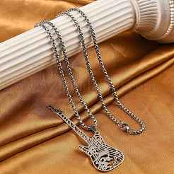 201 полая цепочка-подвеска в виде гитары из нержавеющей стали&nbsp;LS-NJEW-M086-03P