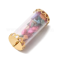 Стеклянная трубка с бусинами из натуральных и синтетических драгоценных камней внутри подвесок&nbsp;FIND-B054-01G-04