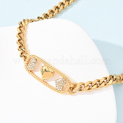 Женские ожерелья с подвеской в форме сердца из нержавеющей стали 304 с кристаллами и стразами&nbsp;NJEW-D340-01G