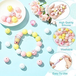 30шт 6 стиля круглые силиконовые фокусные бусины&nbsp;SIL-YW0001-99