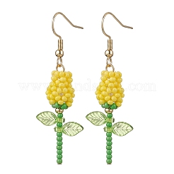 Серьги-подвески в виде цветка из нержавеющей стали и стекла&nbsp;EJEW-MZ00574-02