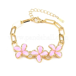 Браслеты из нержавеющей стали 304 с эмалированными цветочными звеньями для женщин&nbsp;BJEW-Z160-02G-02