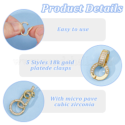 10 шт. 5 стиля застежки-крутилки из латуни с микропаве из прозрачного кубического циркония&nbsp;ZIRC-HS0001-20