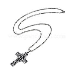 201 нержавеющая сталь кулон крест для причастия евхаристия цепочка ожерелье&nbsp;NJEW-M010-04P