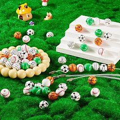 Наборы для самостоятельного изготовления брелка из спортивного мяча из дерева и нержавеющей стали 304&nbsp;DIY-TA0010-99