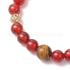 Эластичные браслеты из натурального сердолика и тигрового глаза&nbsp;BJEW-JB11967-02