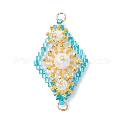 Подвески-соединители в виде цветочных ромбов из искусственного жемчуга и стеклянных бусин&nbsp;PALLOY-MZ01182