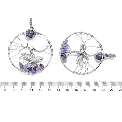 Крупные подвески из натурального аметиста и белой ракушки&nbsp;G-K404-01P