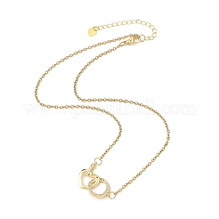 Латунное ожерелье-цепочка с подвеской в виде сердца с микропаве из прозрачных кубических цирконий и кольцом из нержавеющей стали 304 для женщин&nbsp;NJEW-JN05659